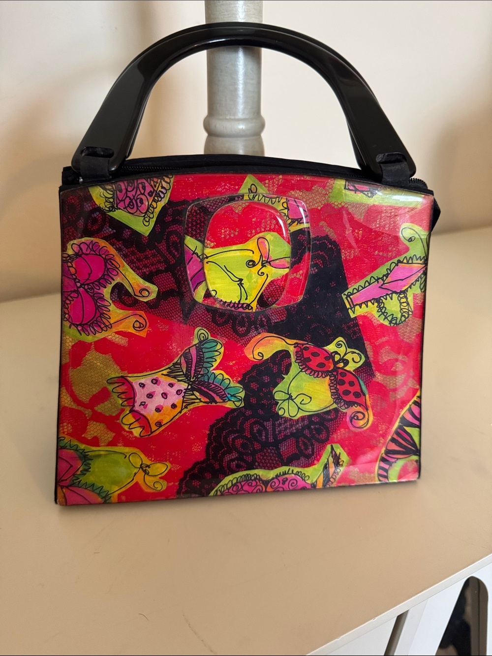 Angela Frascone Designer Rare Handbag Top-Handle Artistic Lingerie Red & Black